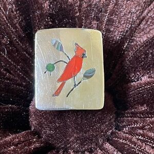 Sterling Silver Red Coral Cardinal Abalone Inlay Leaves Ring. 7.75.